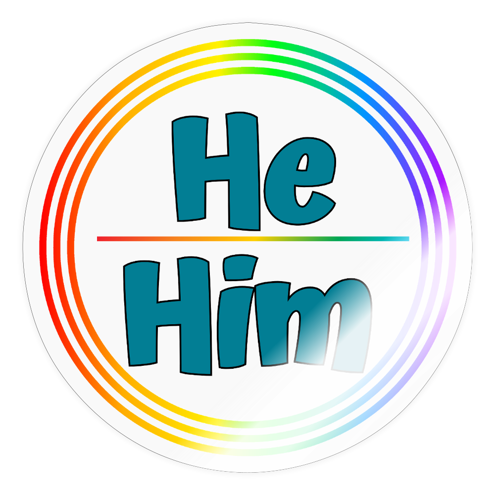 He/Him Pronomen Regenbogenkreis - Sticker (groß) - Transparent glänzend