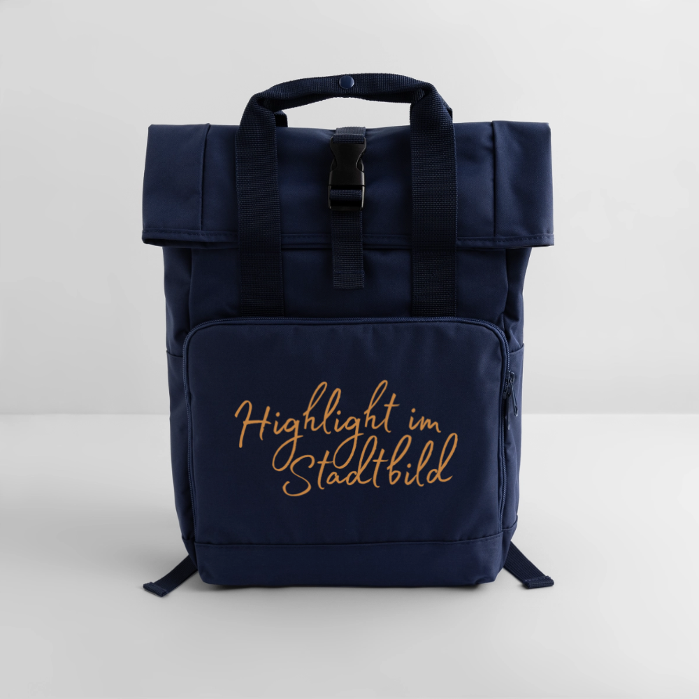 Highlight im Stadtbild - Rolltop Rucksack mit zwei Griffen - Navy