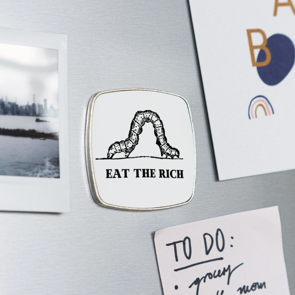 Eat the Rich "Hunger for Justice Edition" - Viereckiger Kühlschrankmagnet - Weiß