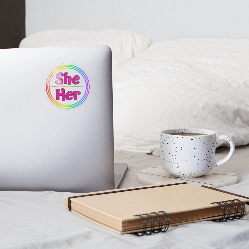 She/Her Pronomen Regenbogenkreis - Sticker (groß) - Transparent glänzend