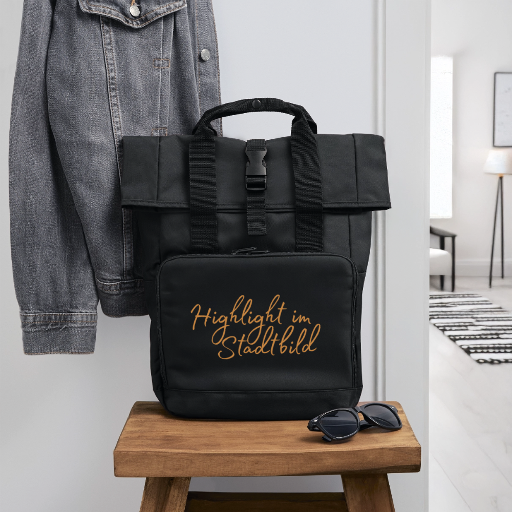 Highlight im Stadtbild - Rolltop Rucksack mit zwei Griffen - Schwarz
