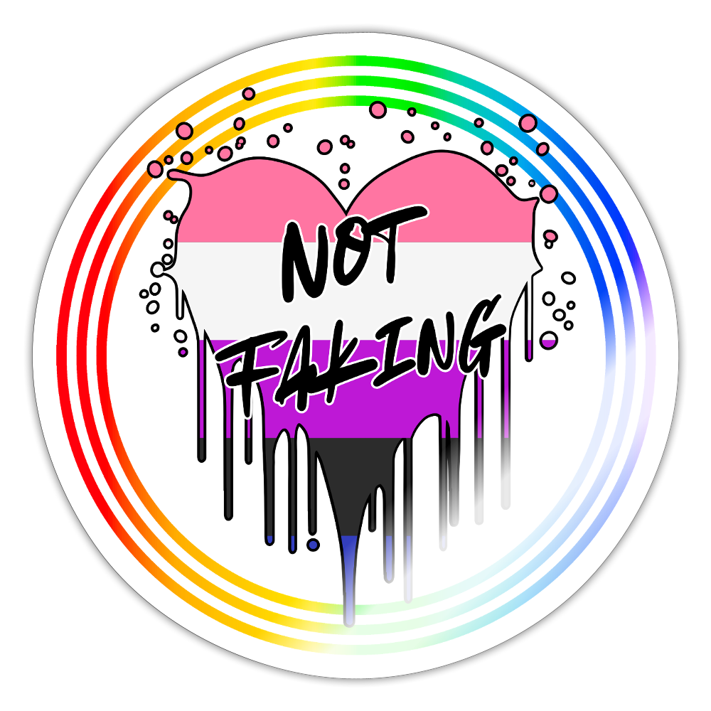 Genderfluid Not Faking "Regenbogenkreis Edition" - Sticker (groß) - Weiß glänzend
