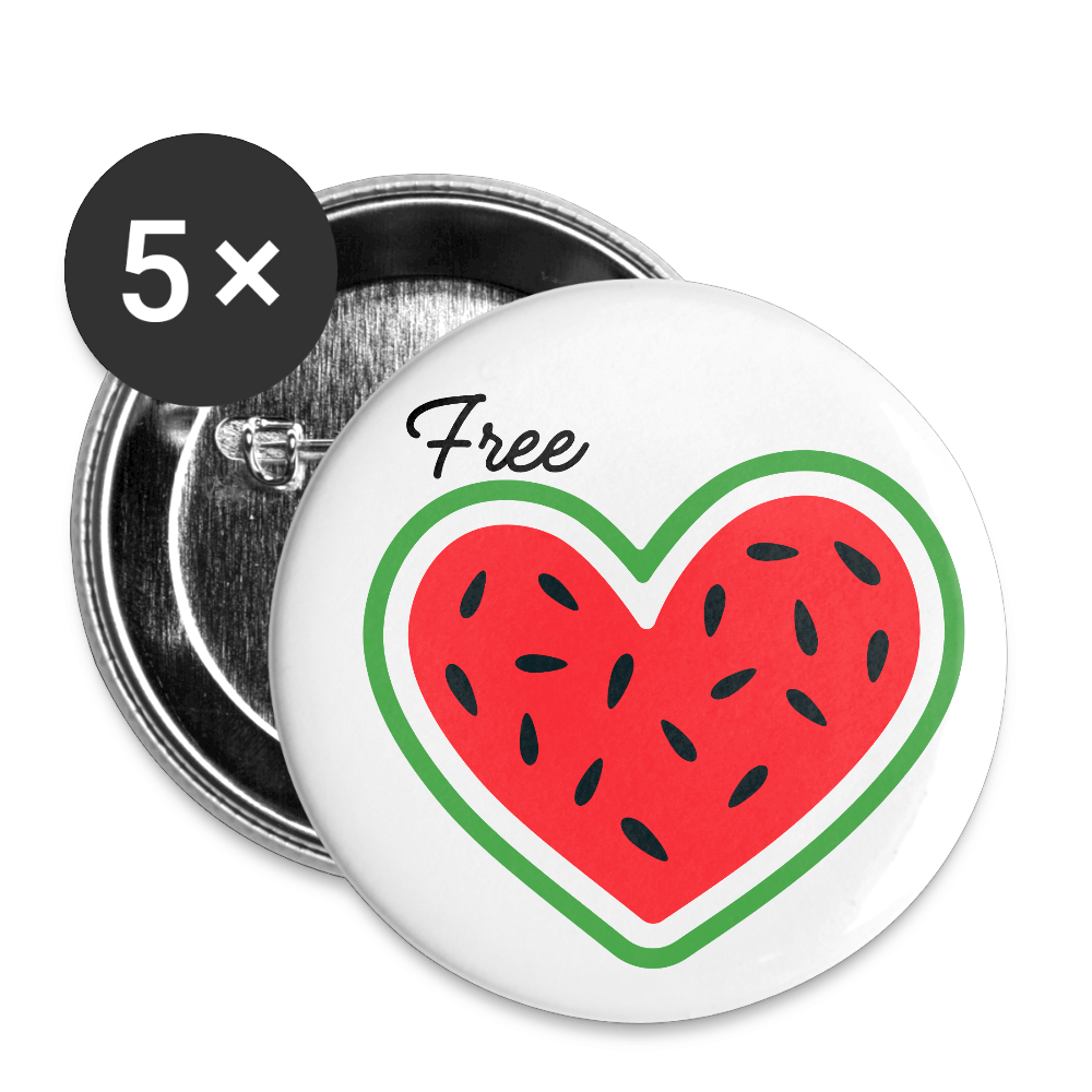 Free Palestine "Melon Heart Edition" - Buttons klein 5x - Weiß