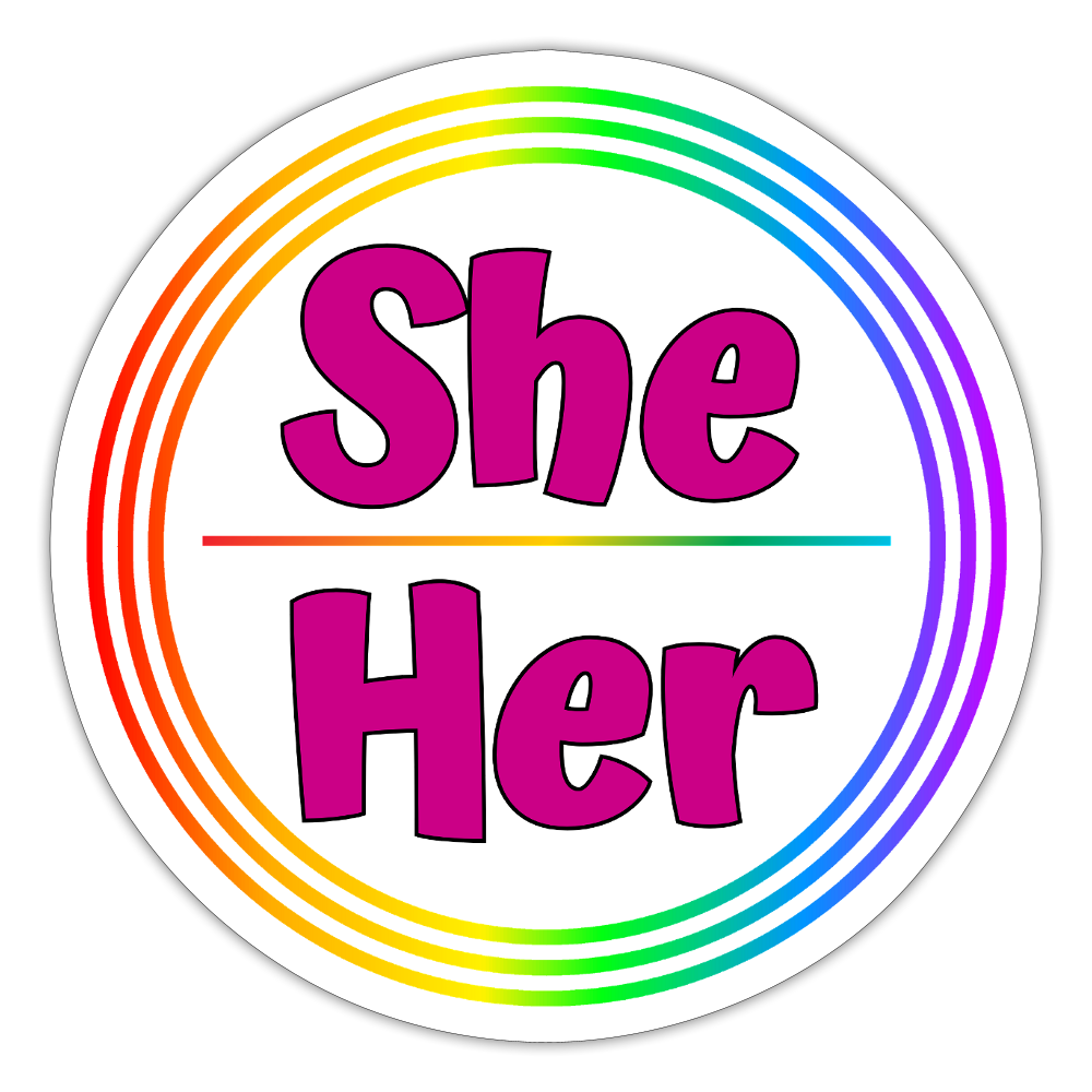 She/Her Pronomen Regenbogenkreis - Sticker (groß) - Mattweiß