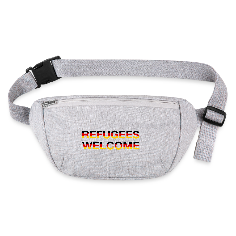Refugees Welcome in Deutschlandfarben - recycelte Gürteltasche - Grau meliert