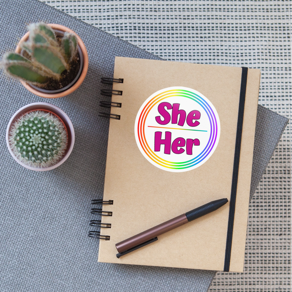She/Her Pronomen Regenbogenkreis - Sticker (groß) - Weiß glänzend