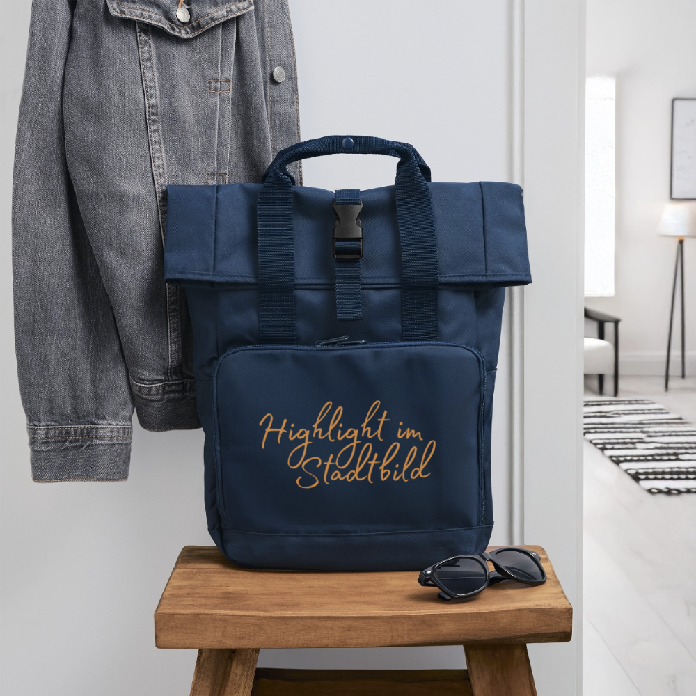 Highlight im Stadtbild - Rolltop Rucksack mit zwei Griffen - Navy
