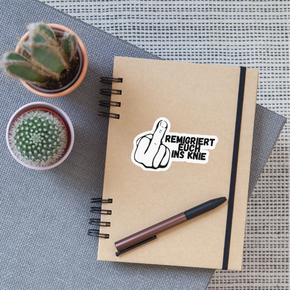Remigriert Euch ins Knie "Mittelfinger Edition" - Sticker (groß) - Weiß glänzend