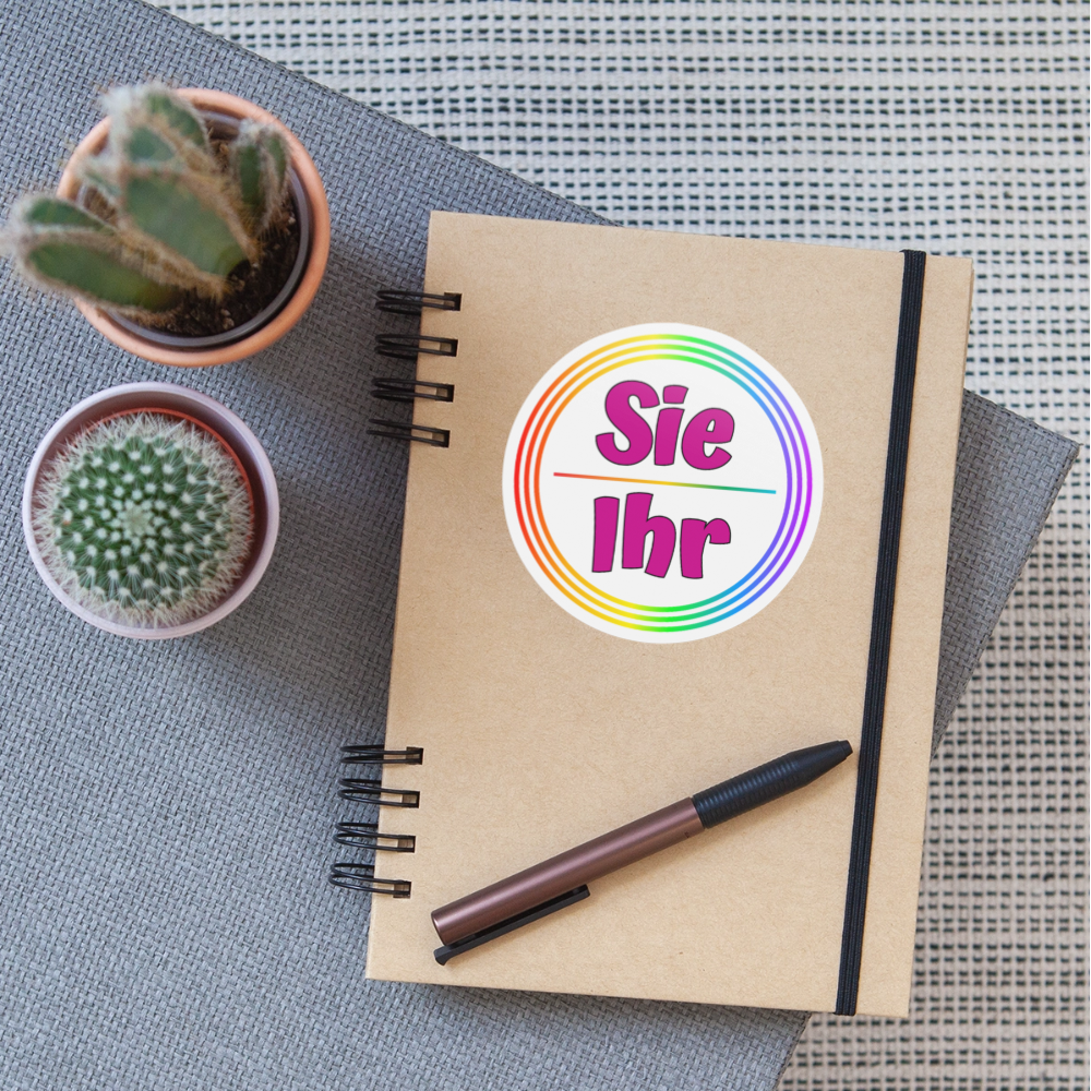 Sie/Ihr Pronomen Regenbogenkreis - Sticker (groß) - Mattweiß