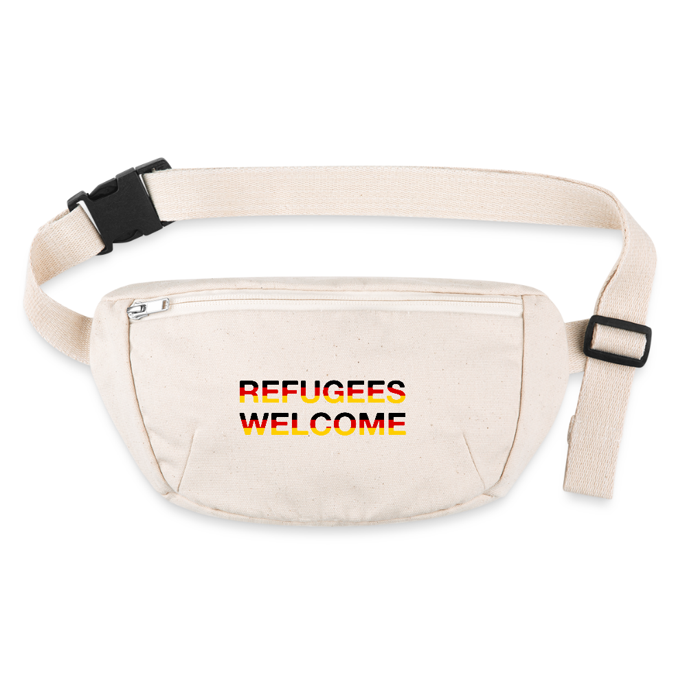 Refugees Welcome in Deutschlandfarben - recycelte Gürteltasche - Naturweiß