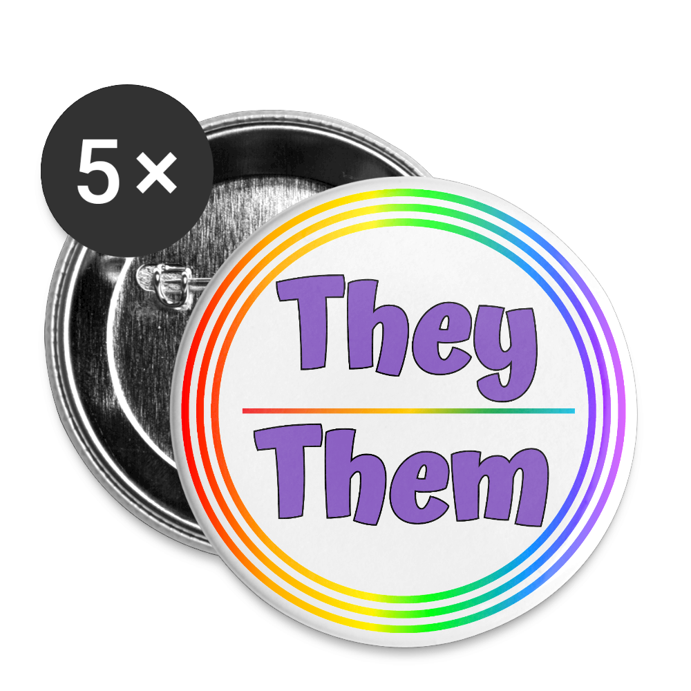 They/Them Pronomen Regenbogenkreis - Buttons klein 5x - Weiß