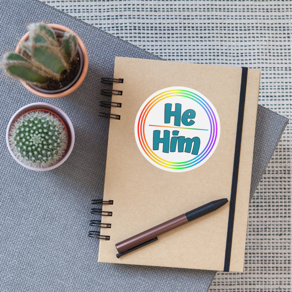 He/Him Pronomen Regenbogenkreis - Sticker (groß) - Mattweiß
