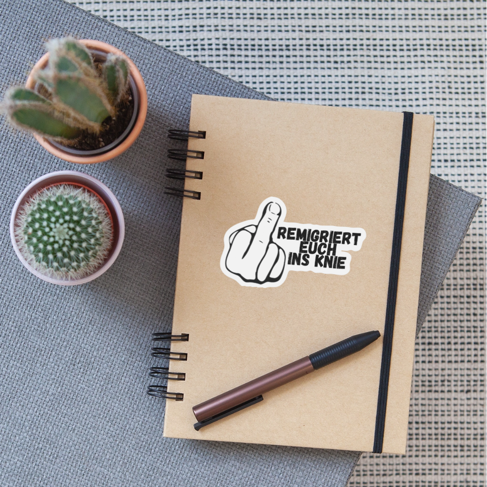 Remigriert Euch ins Knie "Mittelfinger Edition" - Sticker (groß) - Mattweiß