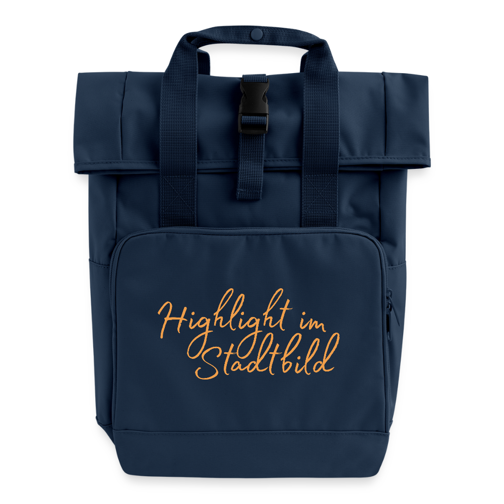 Highlight im Stadtbild - Rolltop Rucksack mit zwei Griffen - Navy