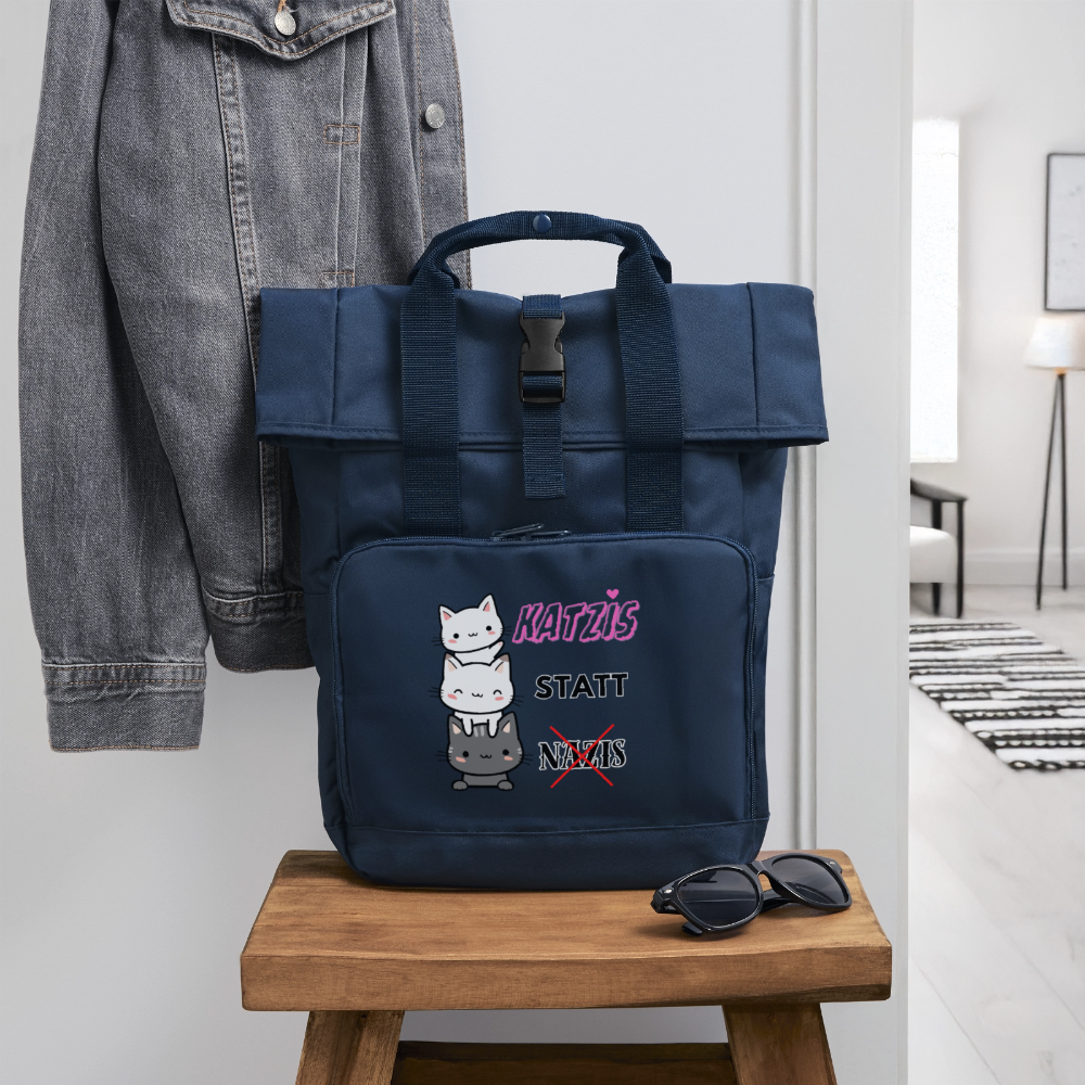 Katzis statt Nazis - Rolltop Rucksack mit zwei Griffen - Navy