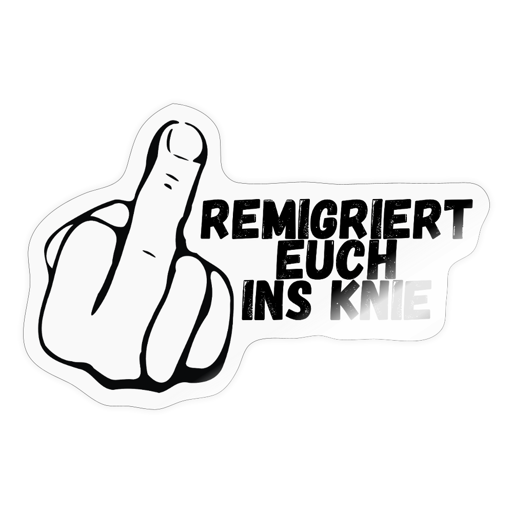 Remigriert Euch ins Knie "Mittelfinger Edition" - Sticker (groß) - Transparent glänzend