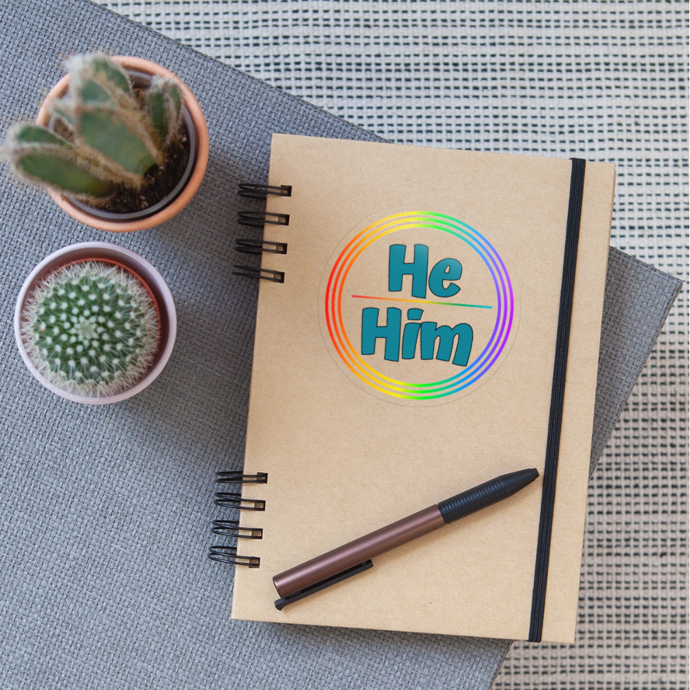 He/Him Pronomen Regenbogenkreis - Sticker (groß) - Transparent glänzend