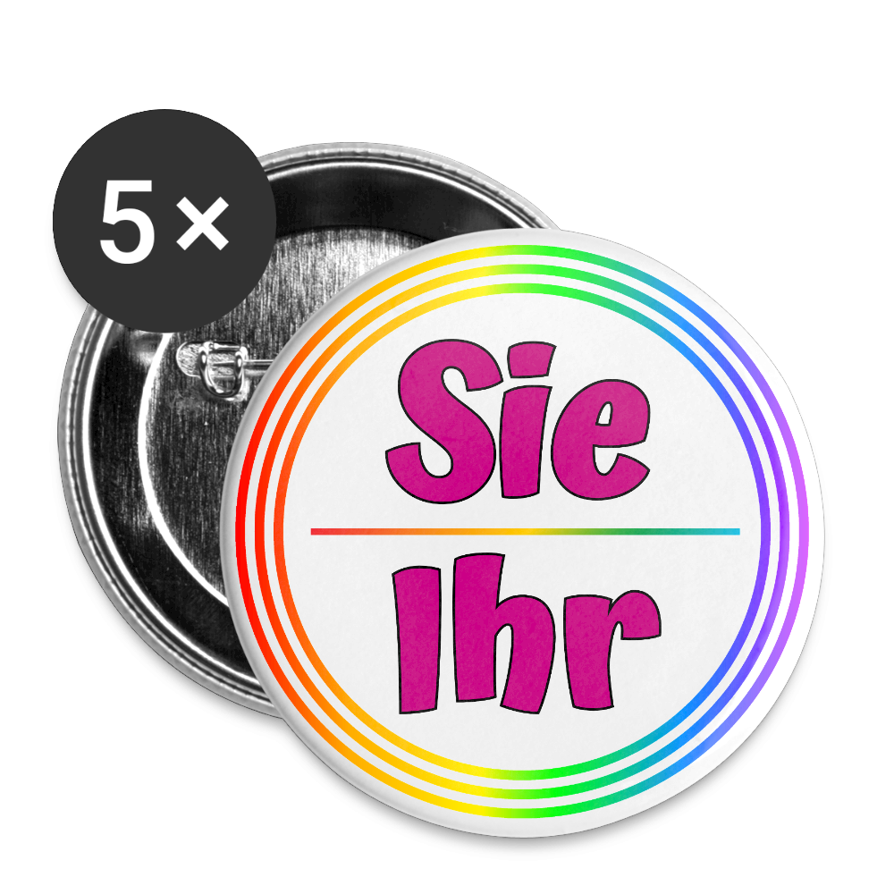 Sie/Ihr Pronomen Regenbogenkreis - Buttons klein 5x - Weiß