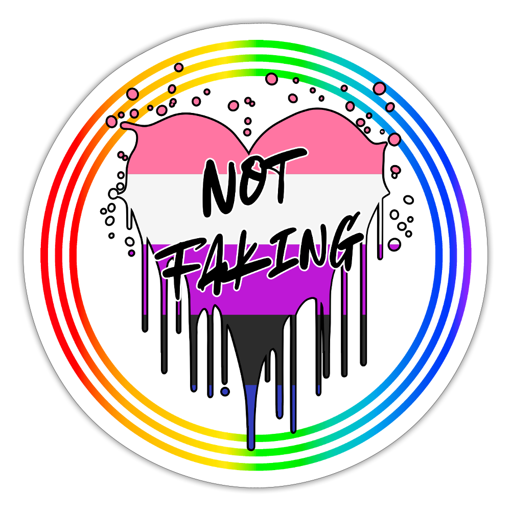 Genderfluid Not Faking "Regenbogenkreis Edition" - Sticker (groß) - Mattweiß