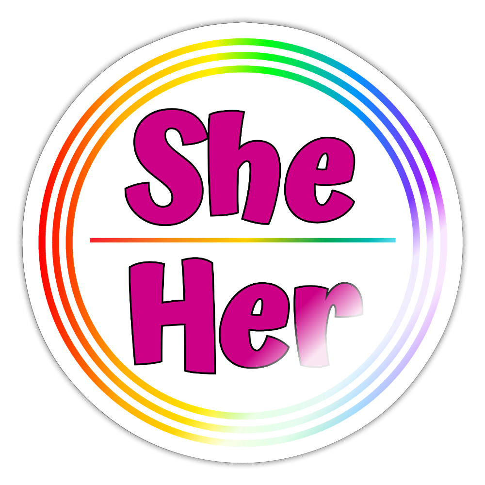 She/Her Pronomen Regenbogenkreis - Sticker (groß) - Weiß glänzend