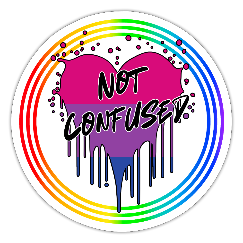 Bisexual Not Confused "Regenbogenkreis Edition" - Sticker (groß) - Mattweiß