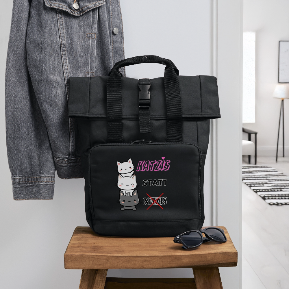 Katzis statt Nazis - Rolltop Rucksack mit zwei Griffen - Schwarz