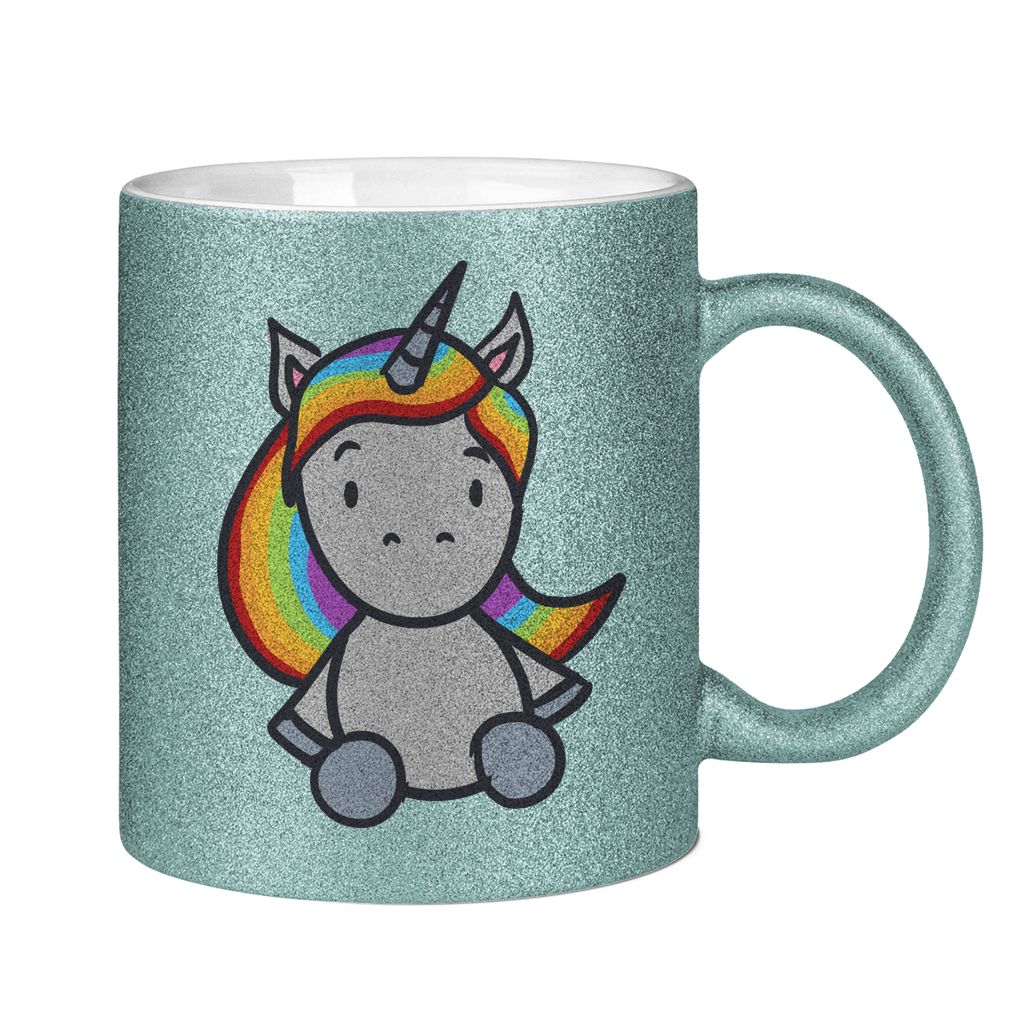 Einhorn mit Regenbogen Haaren - Tasse (glitzern)