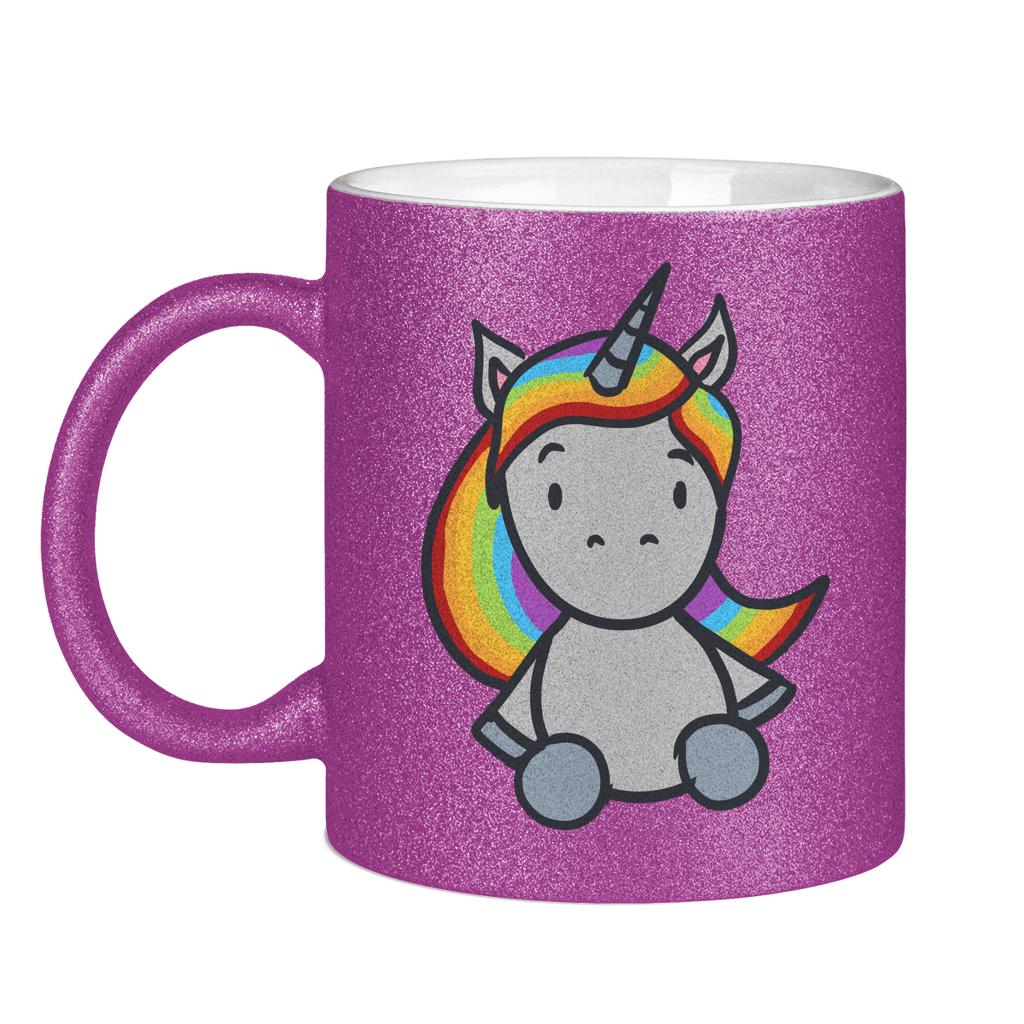 Einhorn mit Regenbogen Haaren - Tasse (glitzern)