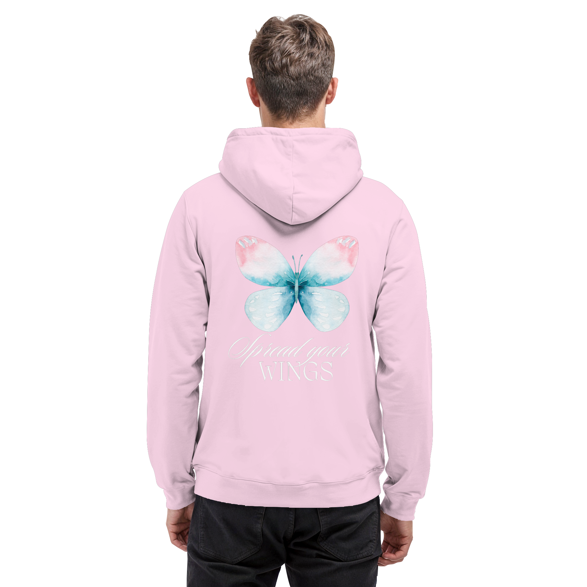 Spread your Wings (weiße Schrift) Backprint - Basic Unisex Hoodie