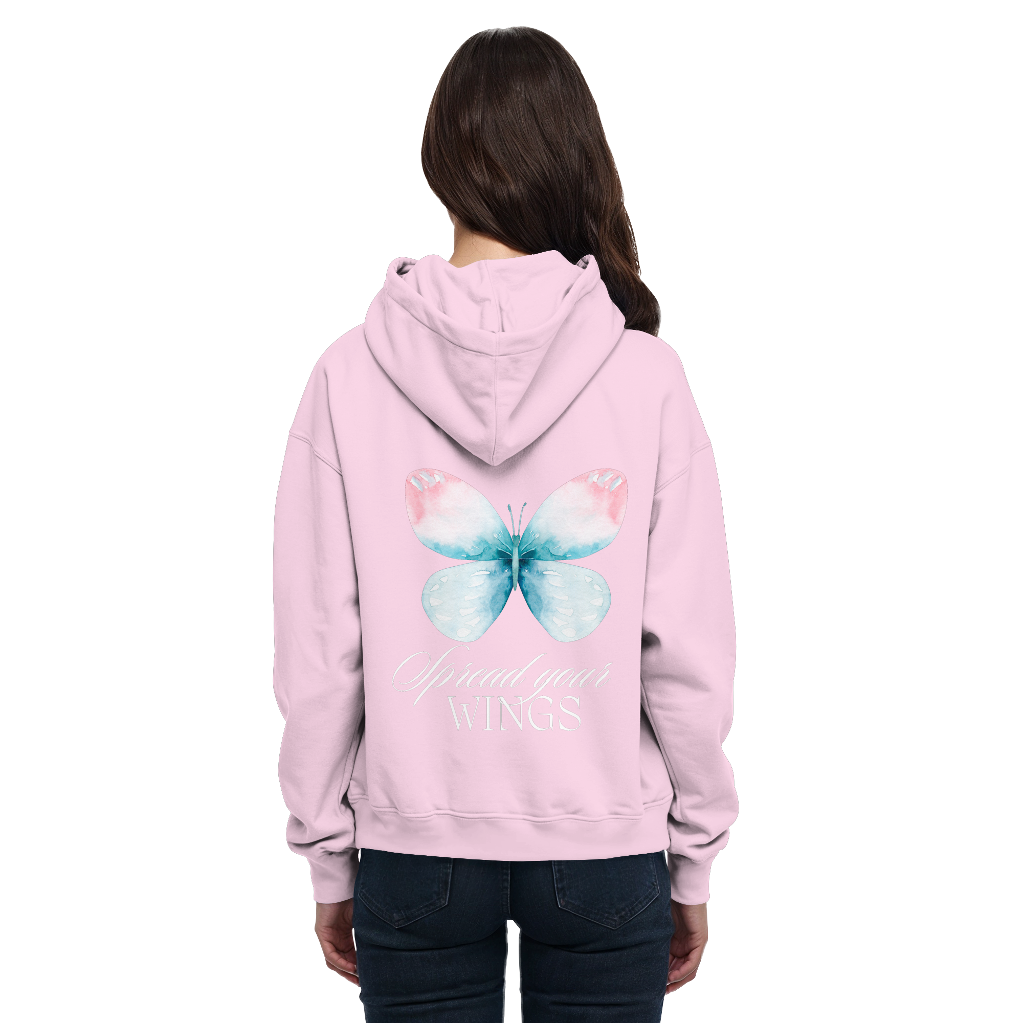 Spread your Wings (weiße Schrift) Backprint - Basic Unisex Hoodie
