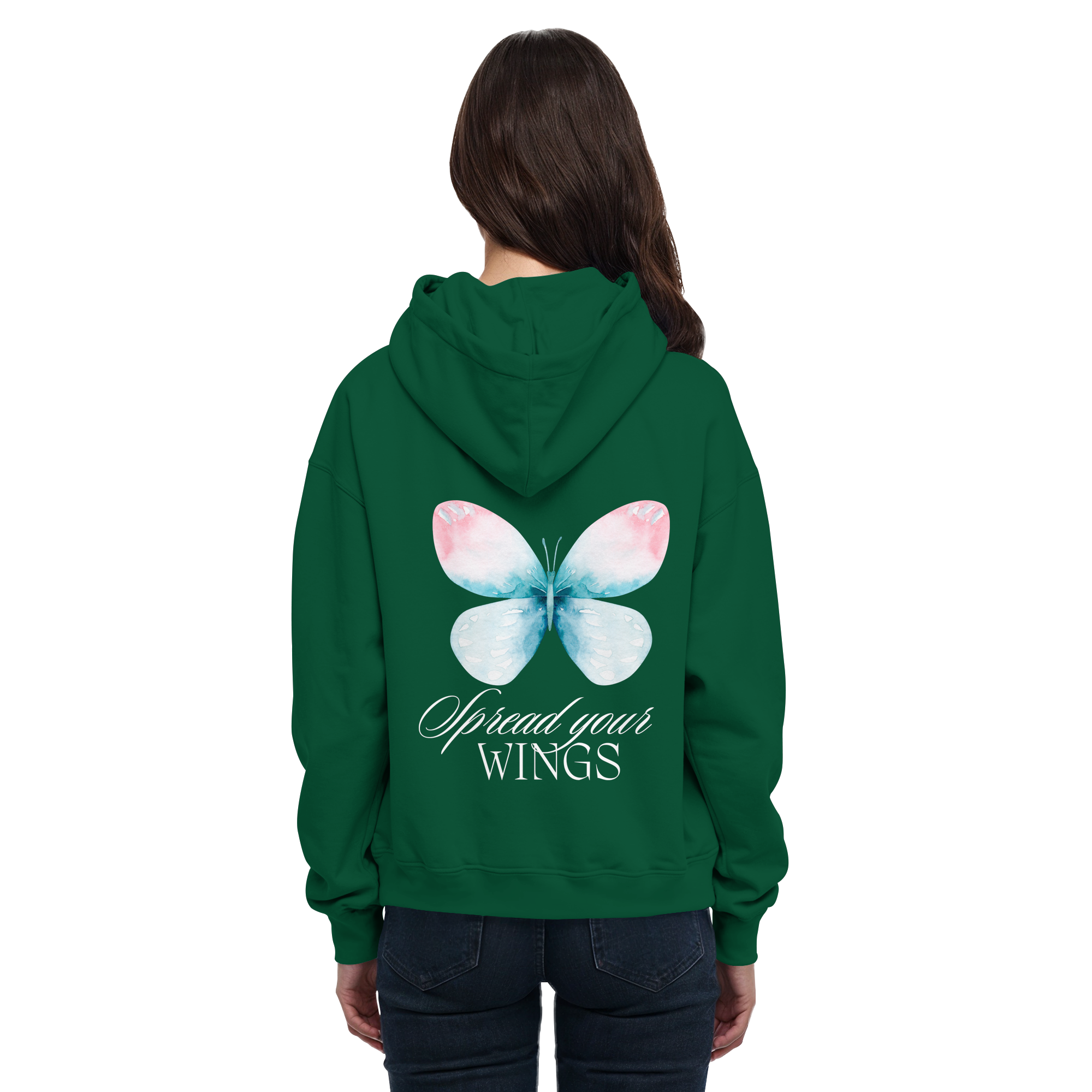 Spread your Wings (weiße Schrift) Backprint - Basic Unisex Hoodie