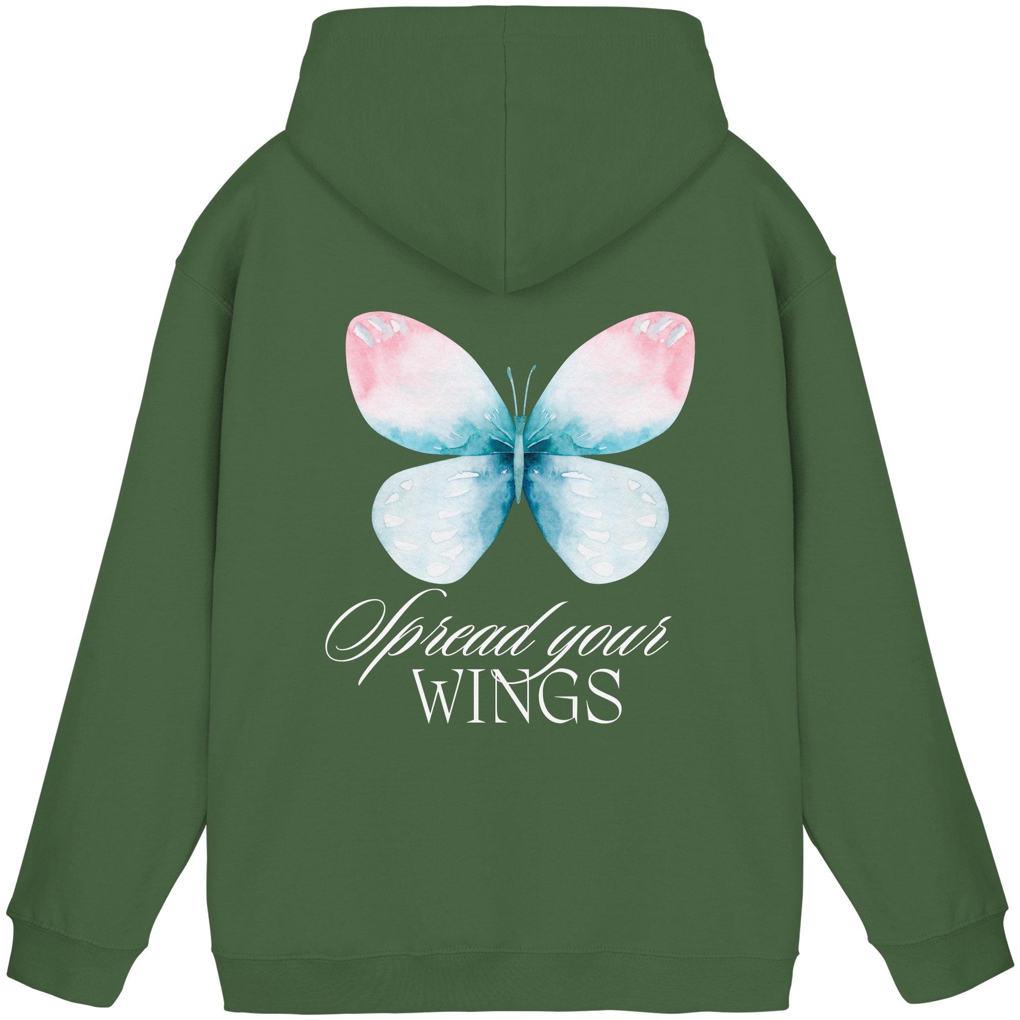 Spread your Wings (weiße Schrift) Backprint - Basic Unisex Hoodie