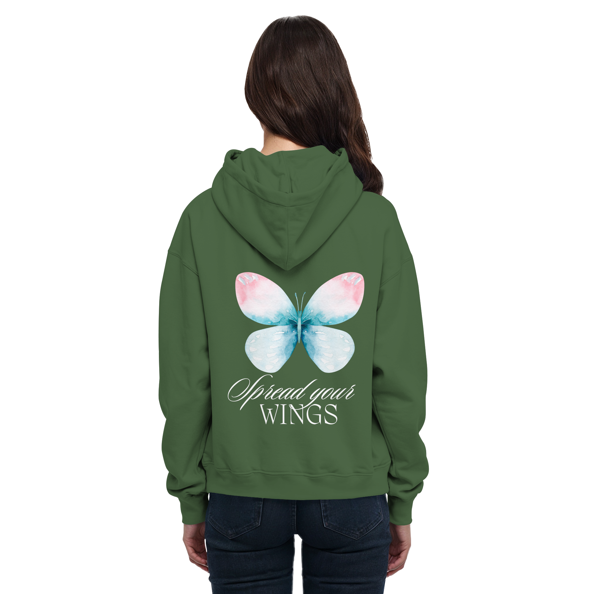 Spread your Wings (weiße Schrift) Backprint - Basic Unisex Hoodie