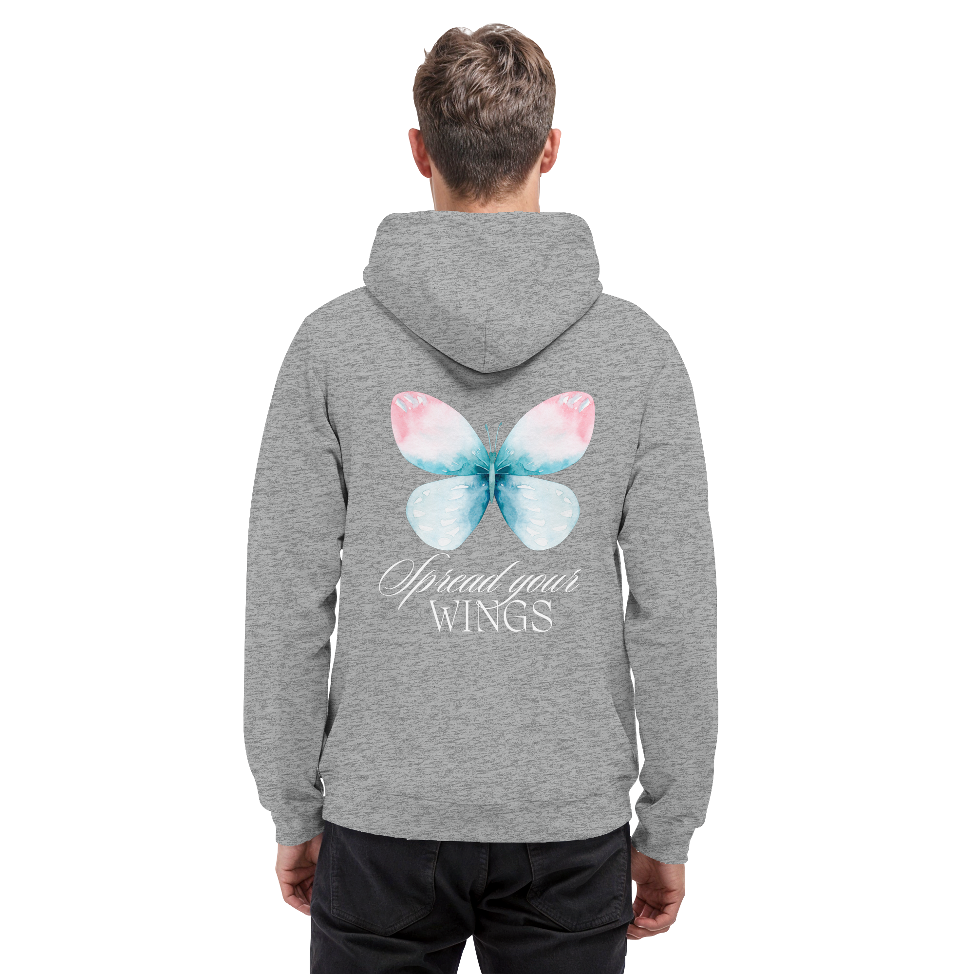 Spread your Wings (weiße Schrift) Backprint - Basic Unisex Hoodie