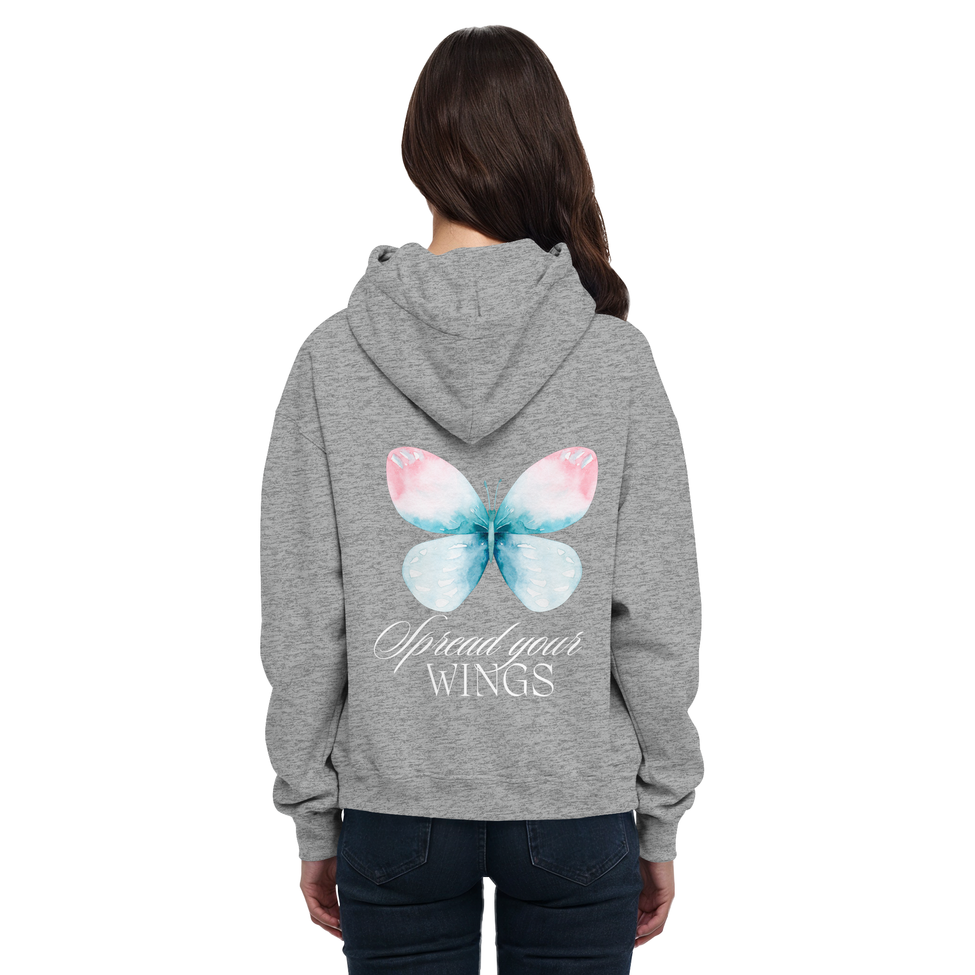 Spread your Wings (weiße Schrift) Backprint - Basic Unisex Hoodie