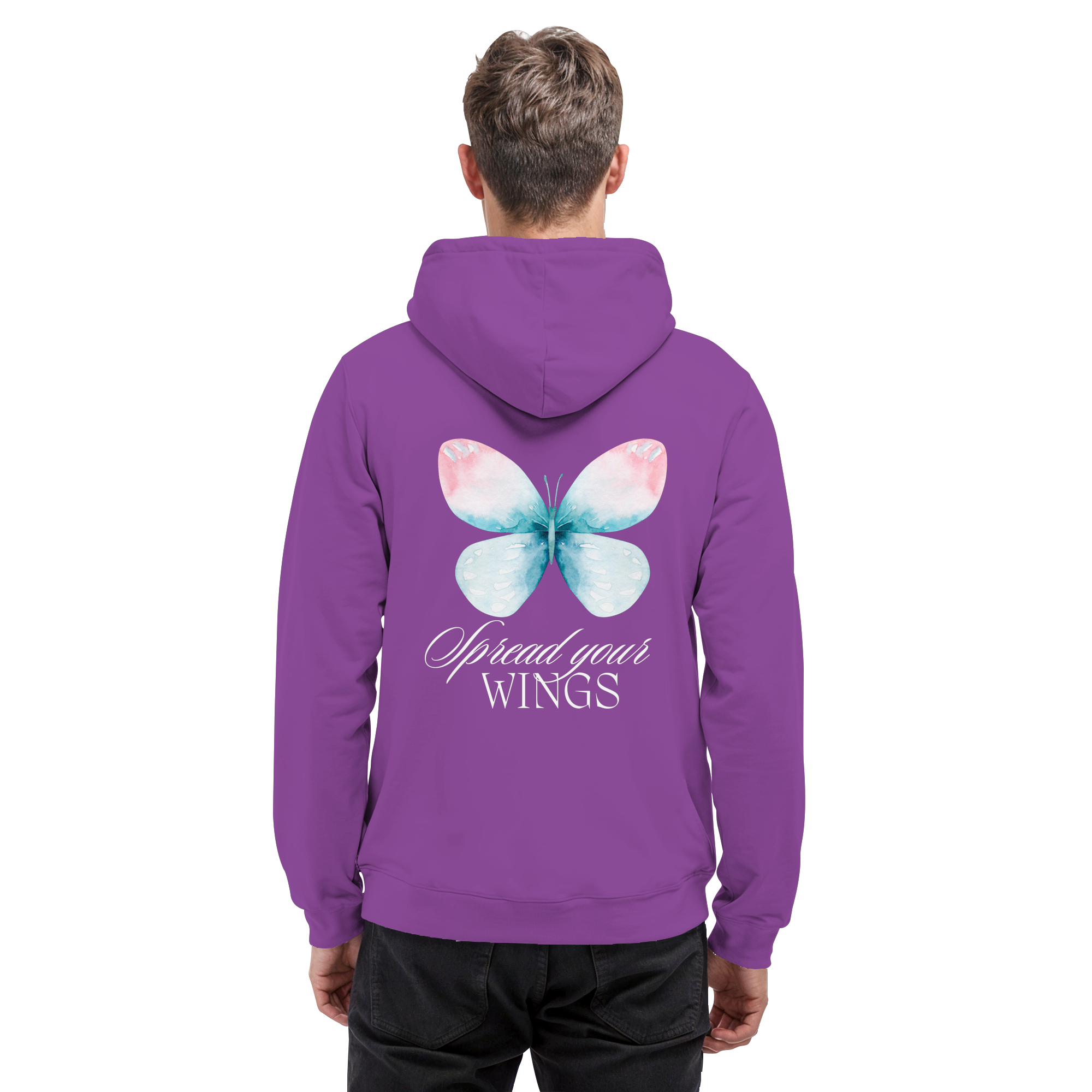 Spread your Wings (weiße Schrift) Backprint - Basic Unisex Hoodie