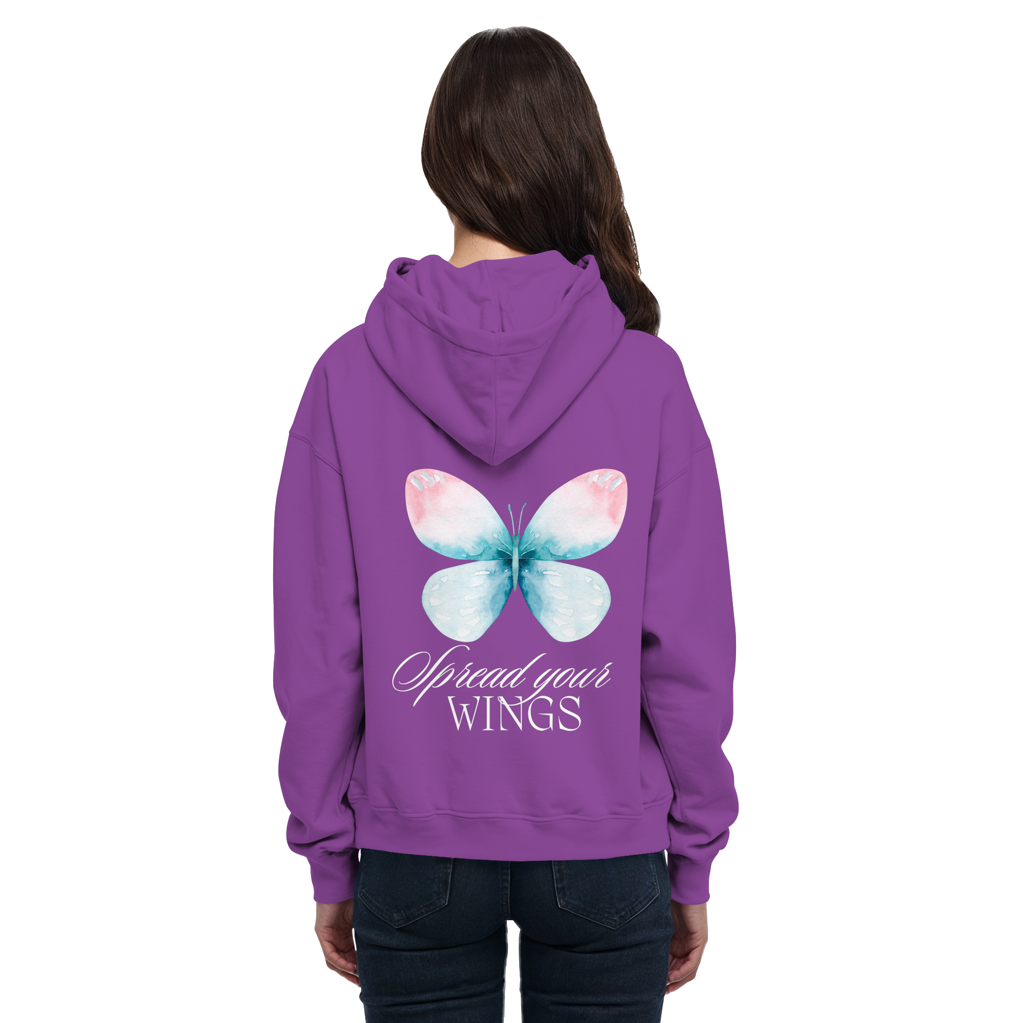 Spread your Wings (weiße Schrift) Backprint - Basic Unisex Hoodie