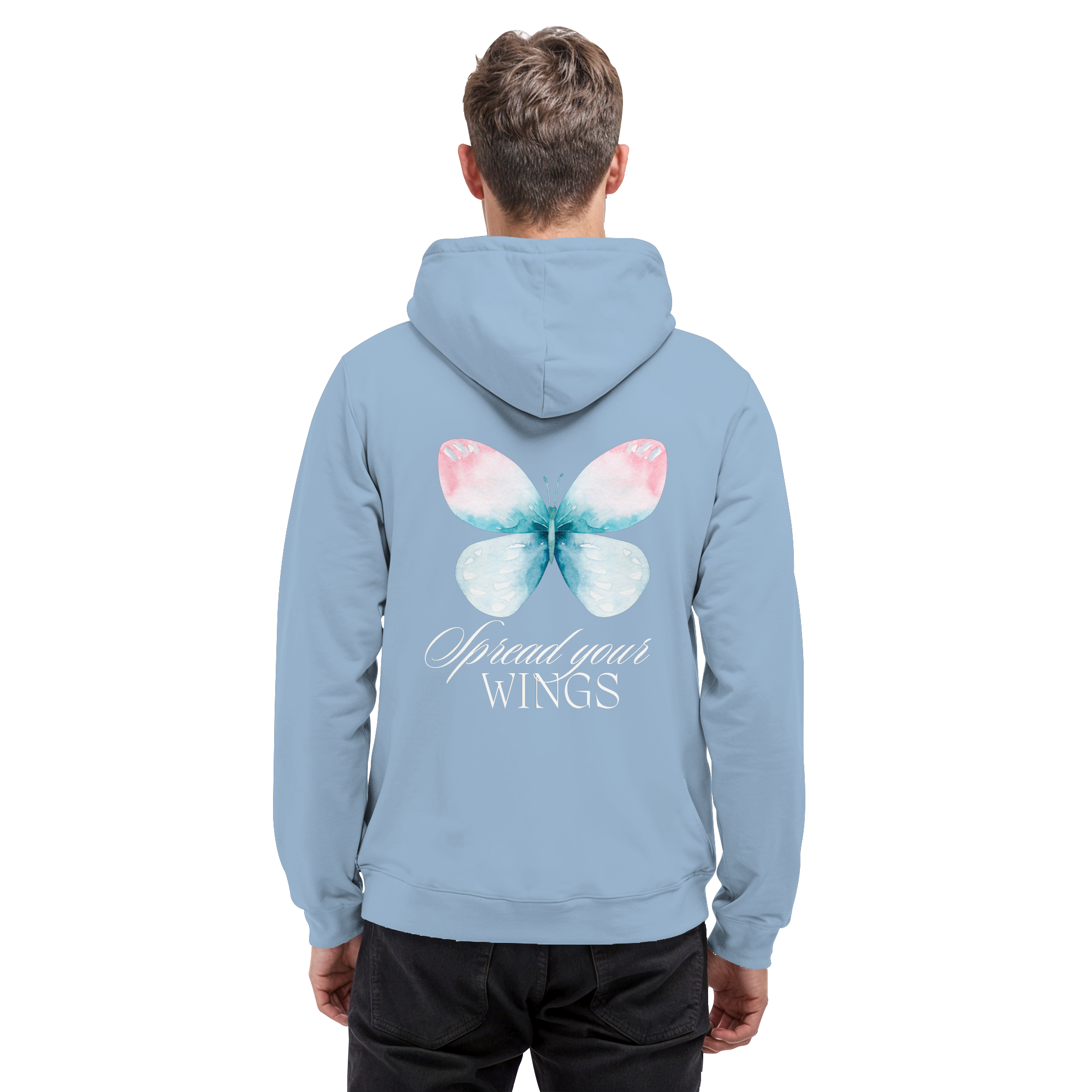 Spread your Wings (weiße Schrift) Backprint - Basic Unisex Hoodie
