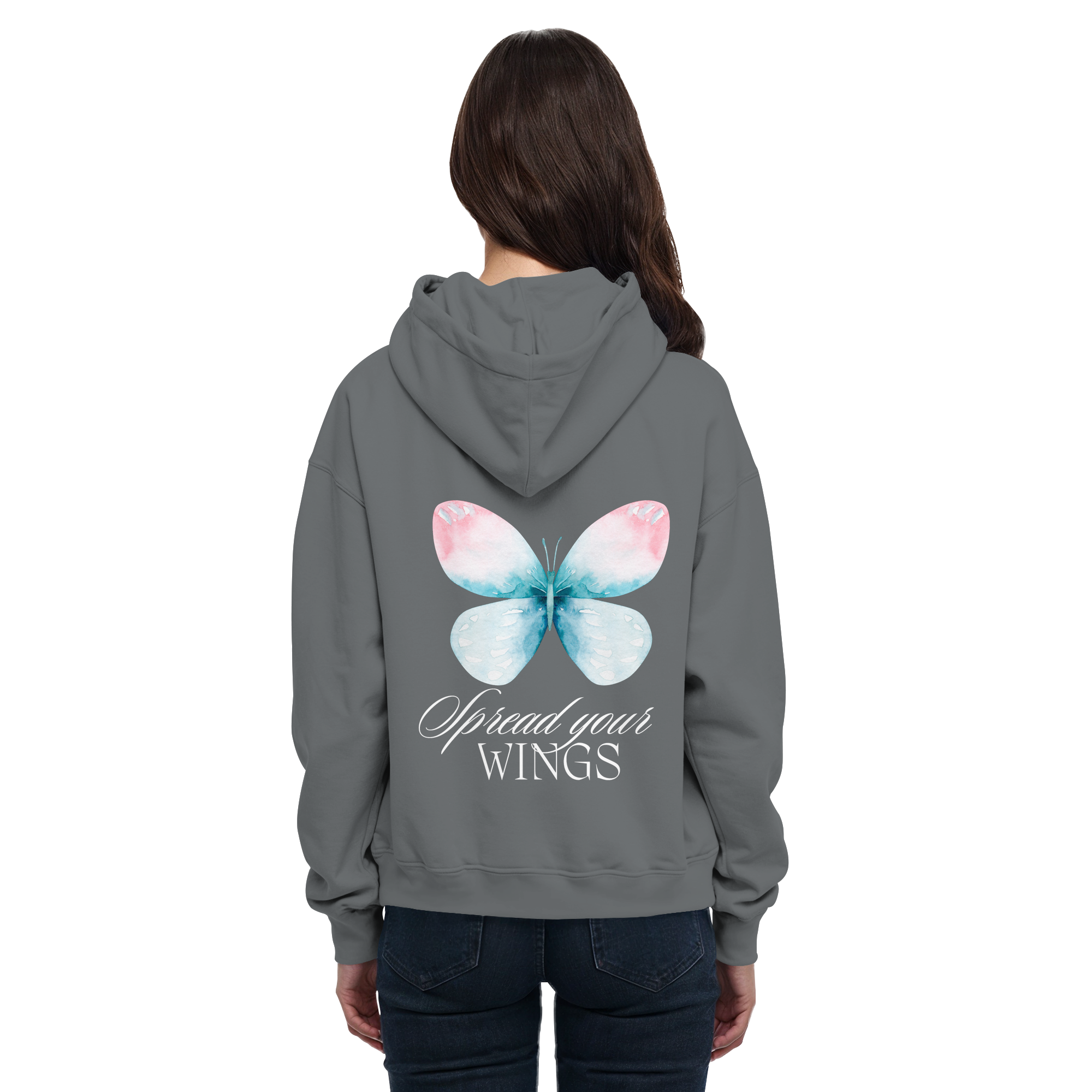 Spread your Wings (weiße Schrift) Backprint - Basic Unisex Hoodie