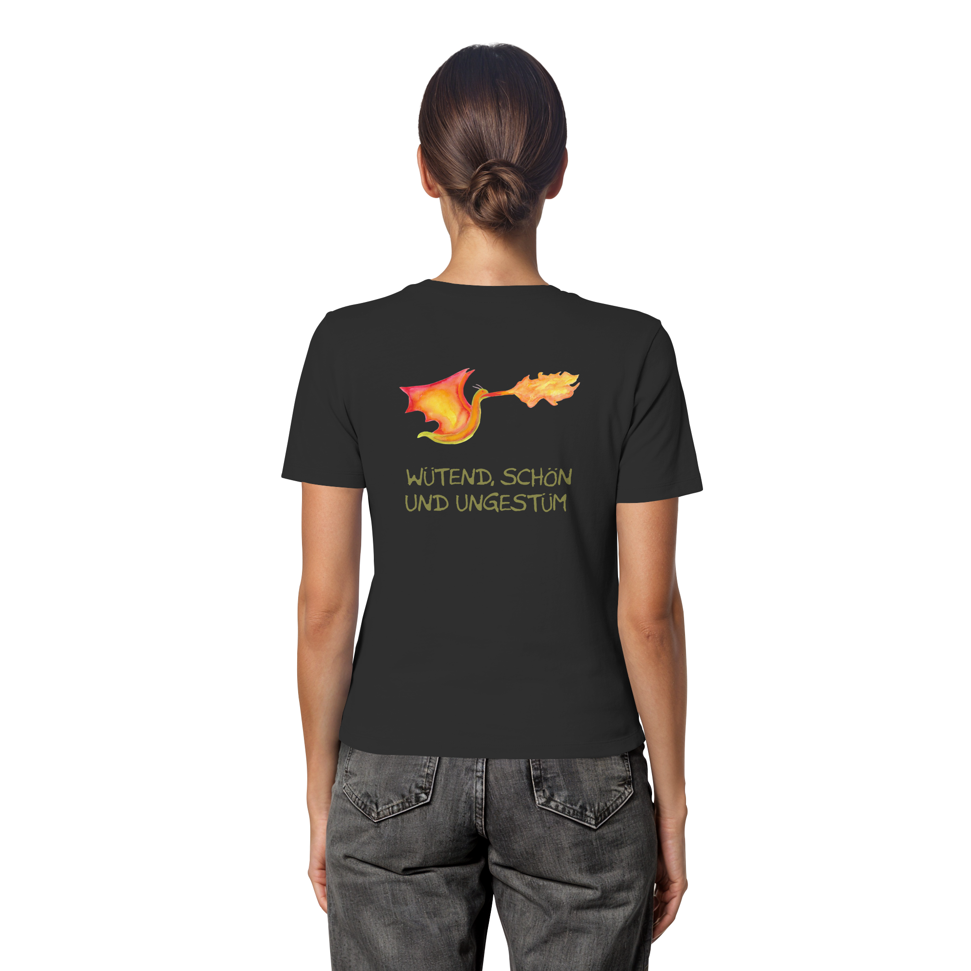 Wütend, schön und ungestüm "Jona Flammen Edition" Backprint - Fitted Ladies Organic Shirt
