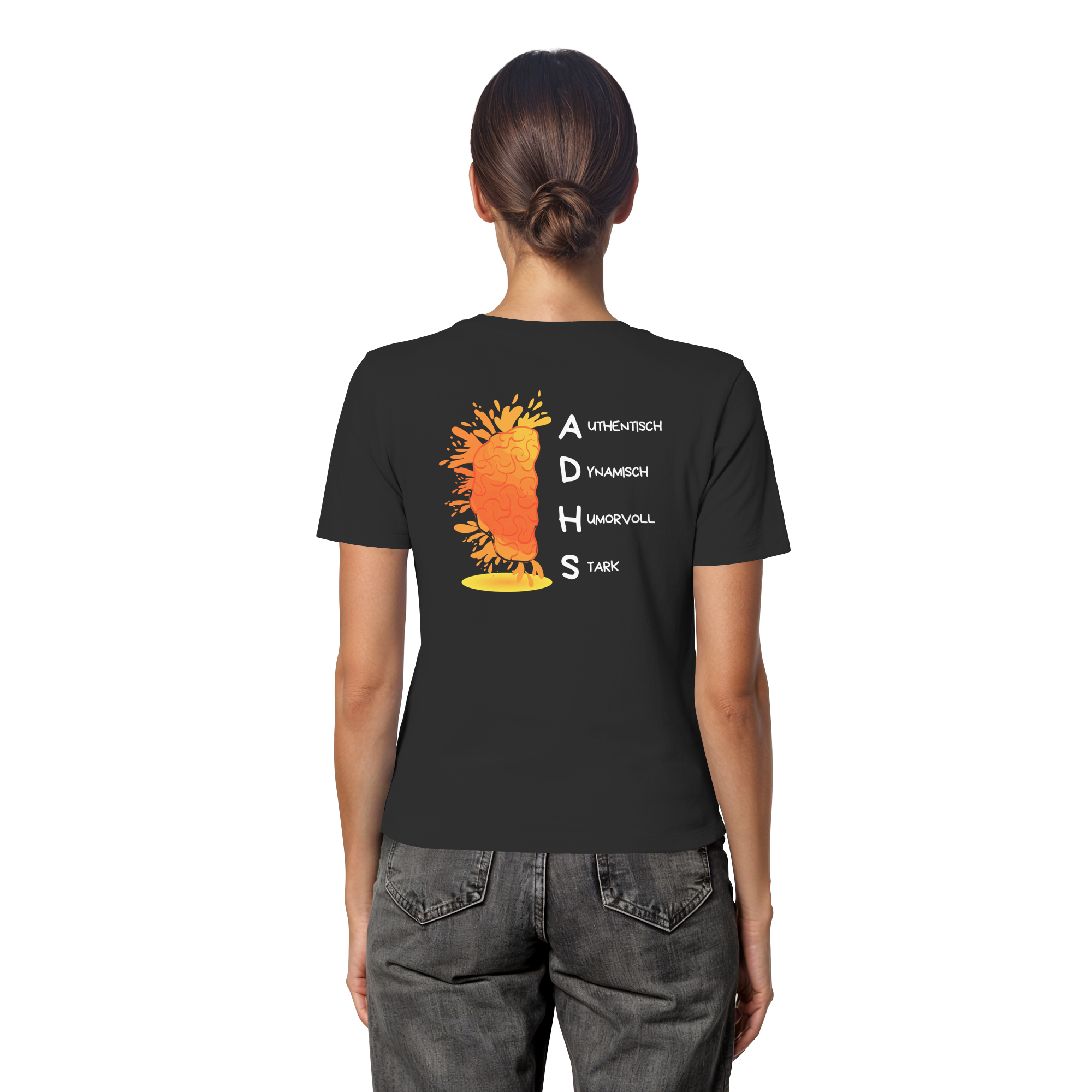 ADHS Authentisch Dynamisch Humorvoll Stark Backprint - Fitted Ladies Organic Shirt