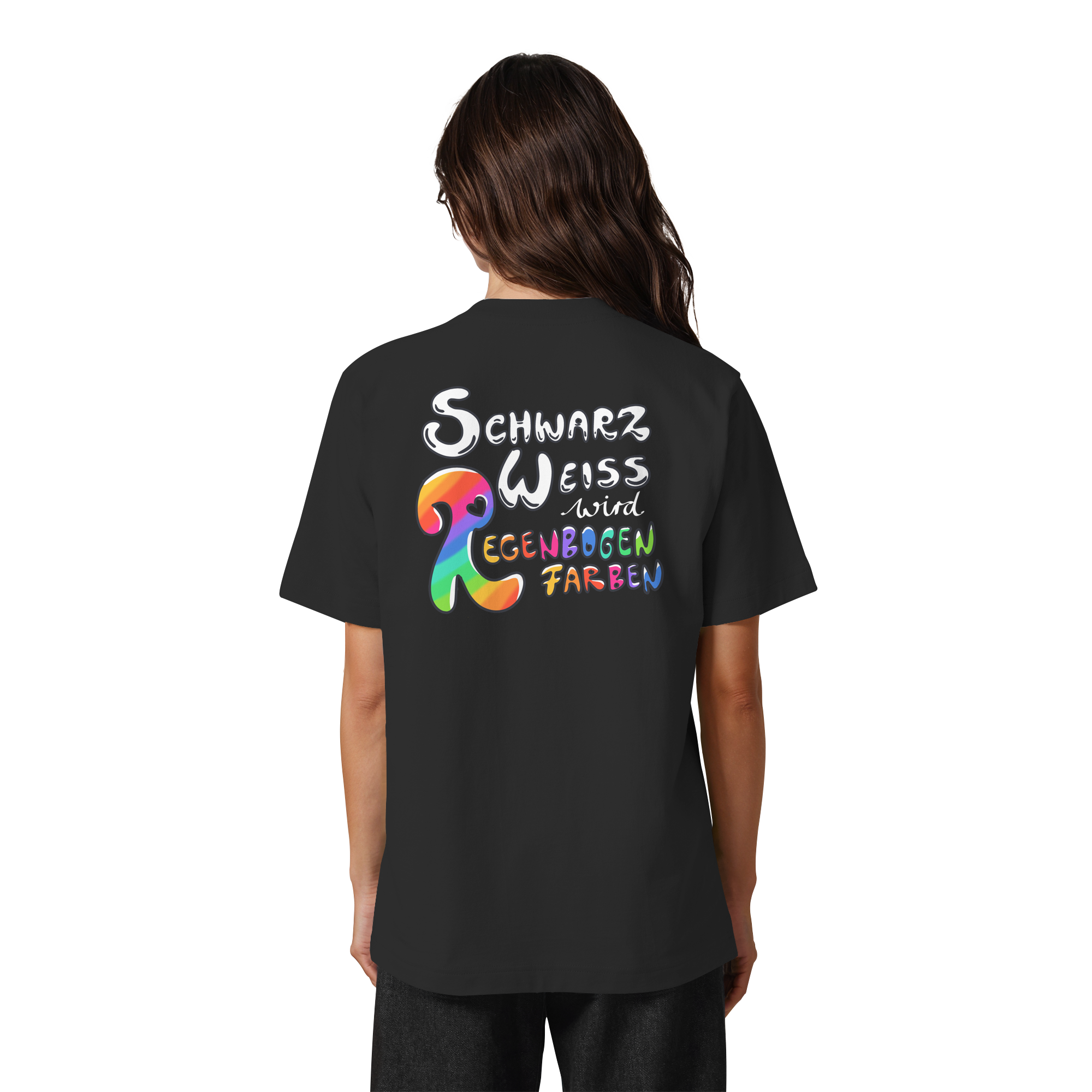 Schwarz Weiß wird Regenbogen Farben Backprint (dunkel) - Heavy Oversized Organic Shirt