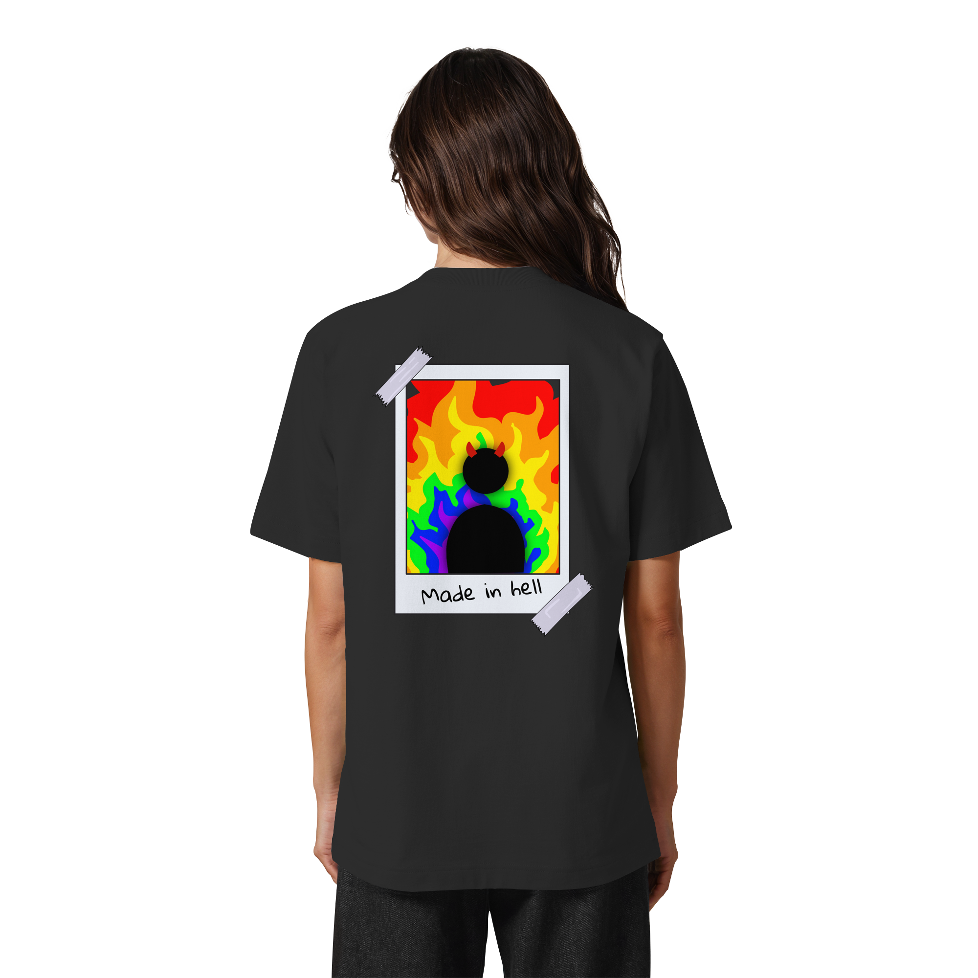 made in hell "Regenbogen Flammen Edition" Backprint - Heavy Oversized Organic Shirt
