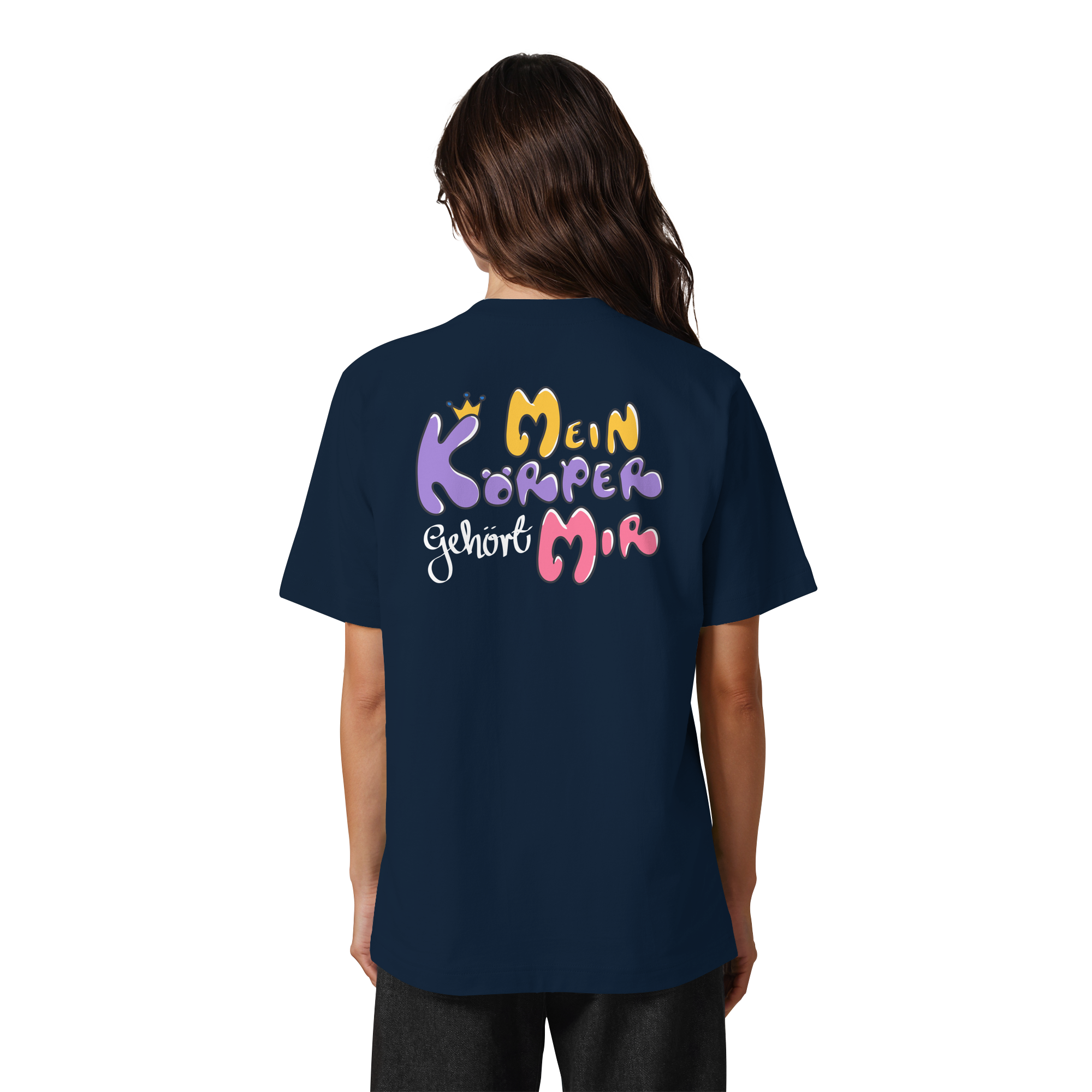 Survivor Queens Logo mit "Mein Körper gehört mir" Backprint (dunkel) - Heavy Oversized Organic Shirt