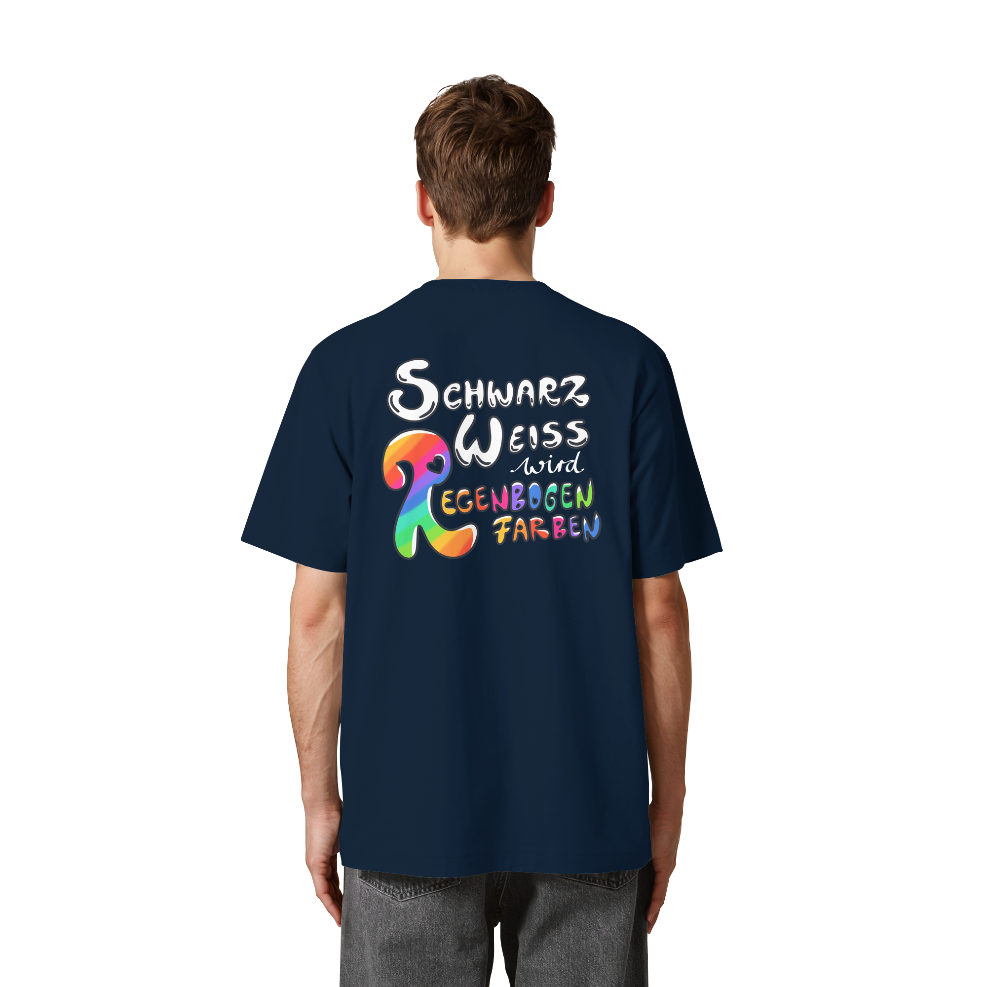 Schwarz Weiß wird Regenbogen Farben Backprint (dunkel) - Heavy Oversized Organic Shirt