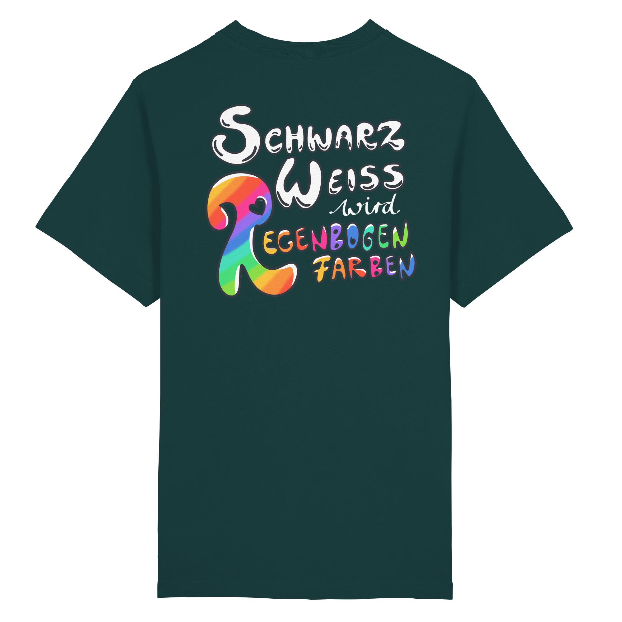 Schwarz Weiß wird Regenbogen Farben Backprint (dunkel) - Heavy Oversized Organic Shirt