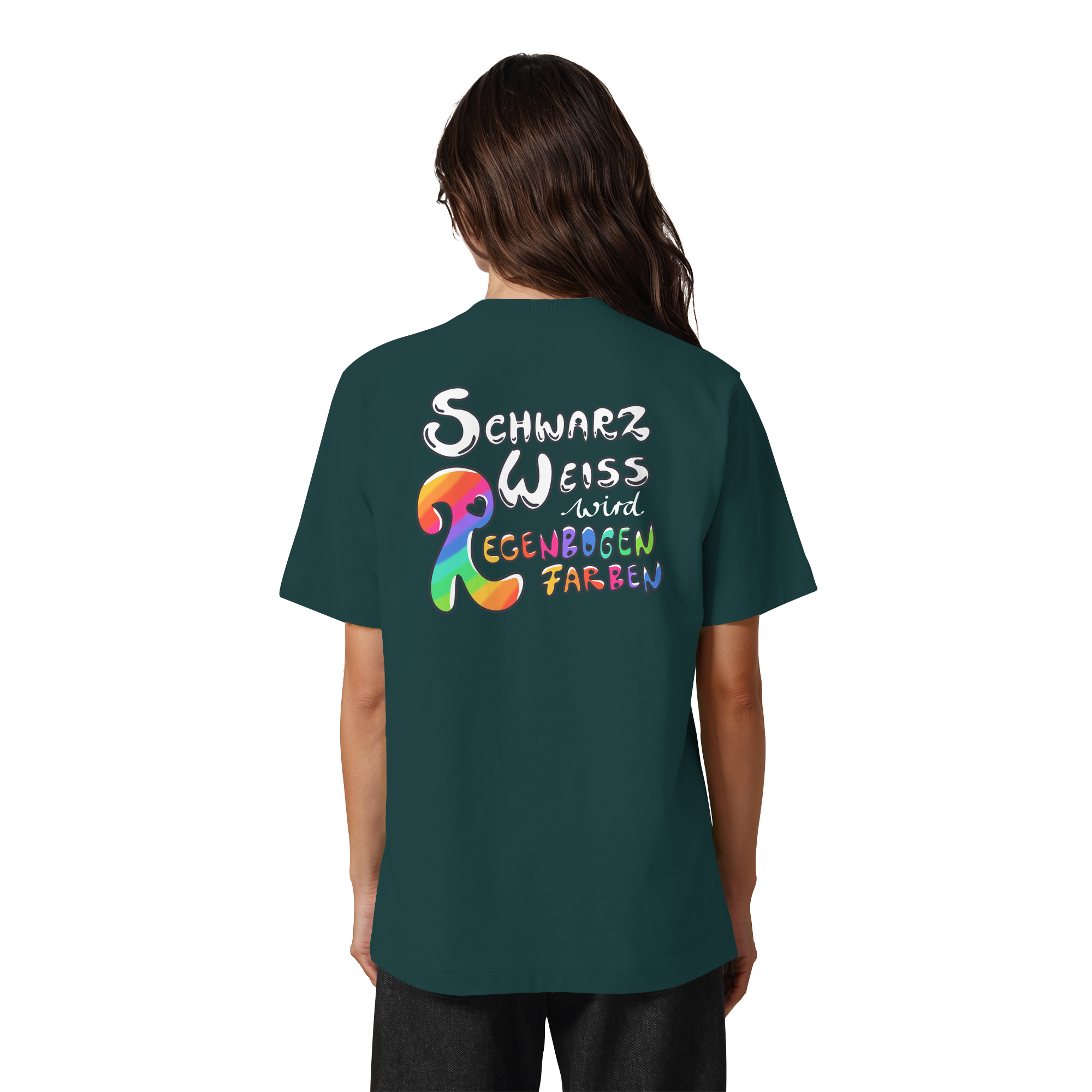 Schwarz Weiß wird Regenbogen Farben Backprint (dunkel) - Heavy Oversized Organic Shirt
