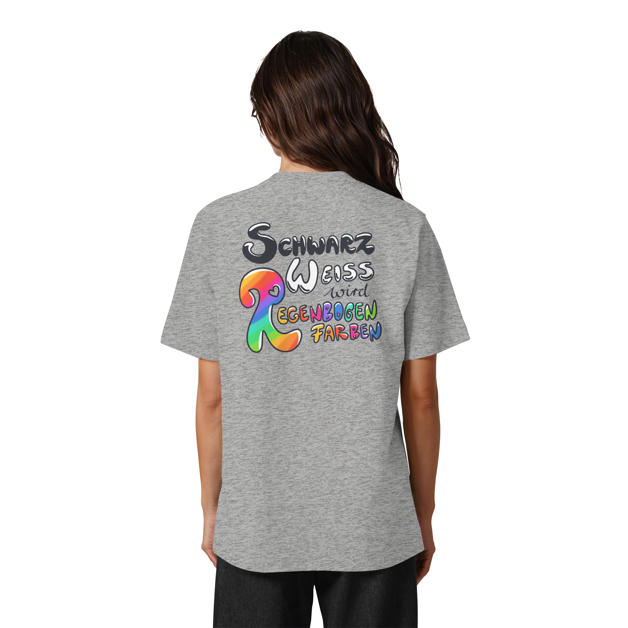 Schwarz Weiß wird Regenbogen Farben Backprint (hell) - Heavy Oversized Organic Shirt