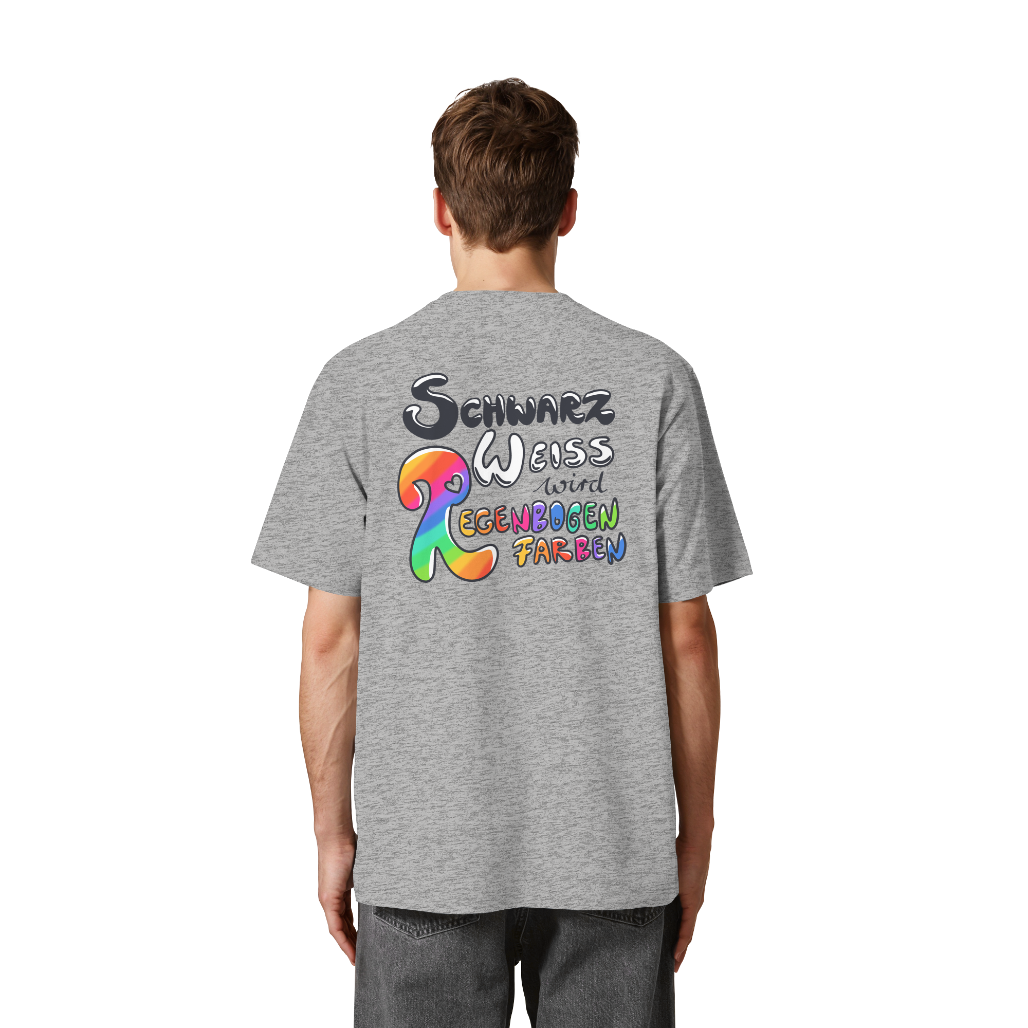 Schwarz Weiß wird Regenbogen Farben Backprint (hell) - Heavy Oversized Organic Shirt