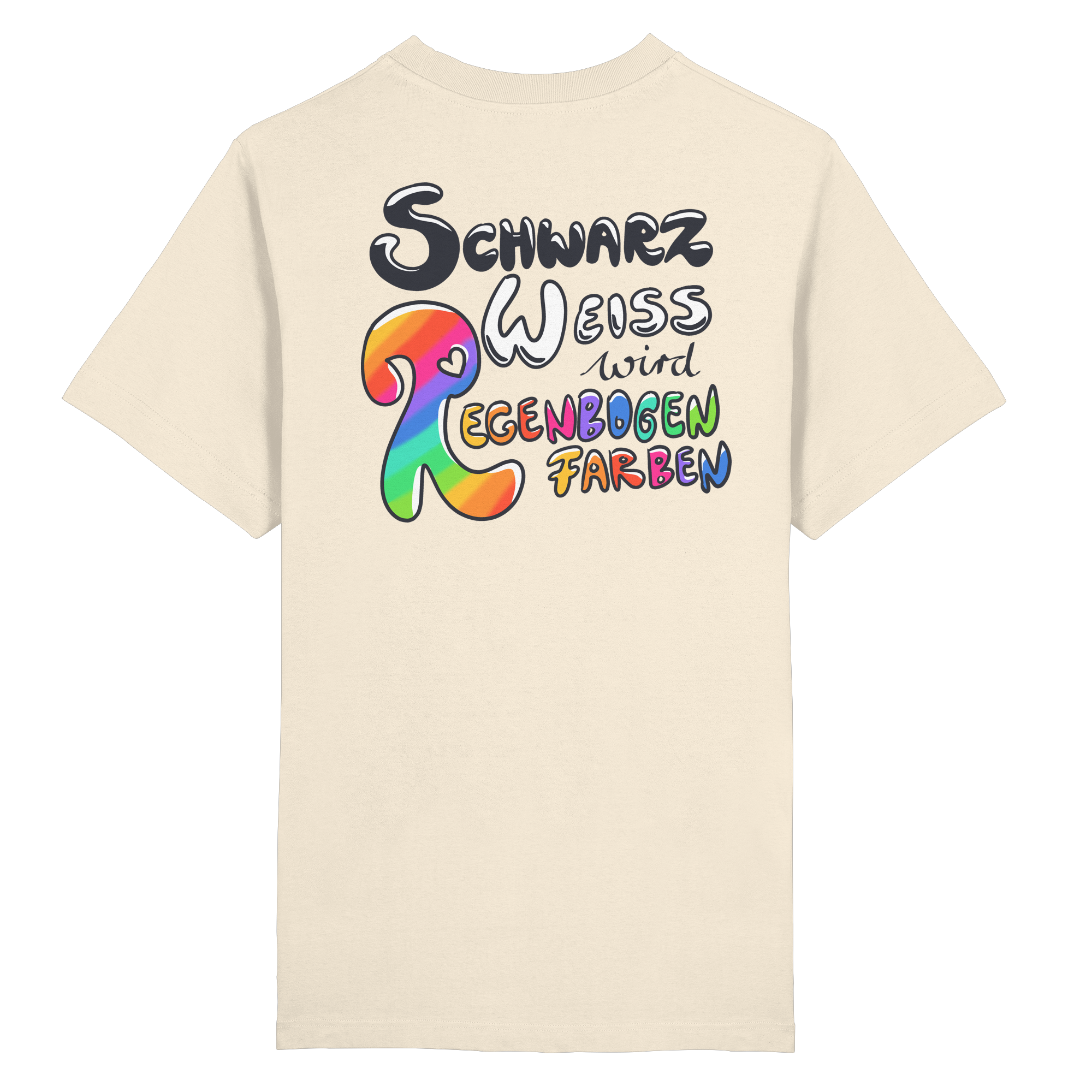 Schwarz Weiß wird Regenbogen Farben Backprint (hell) - Heavy Oversized Organic Shirt